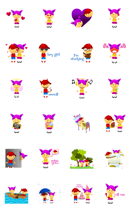 Cute Girl & Boy stickers (animated)