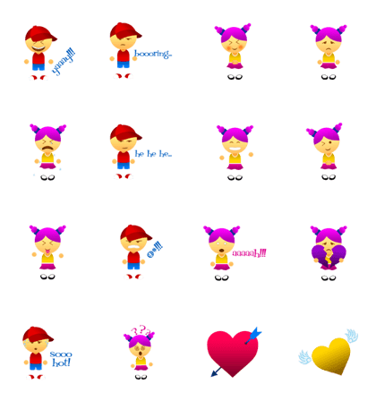 Cute Girl & Boy stickers 2 (animated)