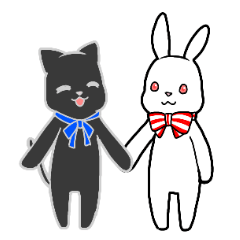 黒ネコと白ウサギのスタンプ