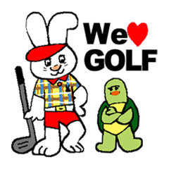 Rabbit and tortoise play golf