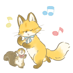 Fox and squirrel with ribbon