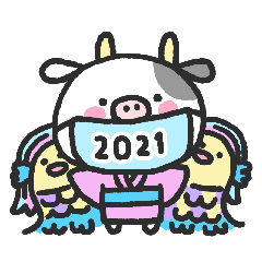 New Year Sticker of cow and milk