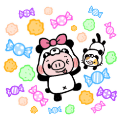 Panda with Momo-chan, a piglet