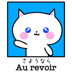 Sticker of the white kitty in French.