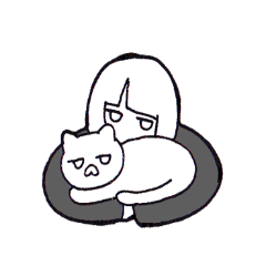 Bob haired girl and cat