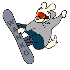 スノーボードする犬