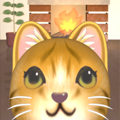 飛び出す 暖炉の前の猫