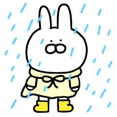 A rabbit wearing rain boots