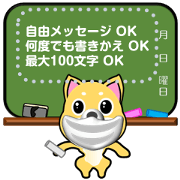 Shiba inu wearing a mask with blackboard