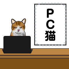 Hachiware cat using a personal computer