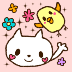 cute cat and chick sticker
