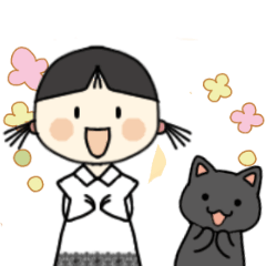 Gentle girl and black cat
