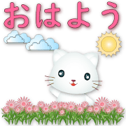 kawaii white cat-practical greetings