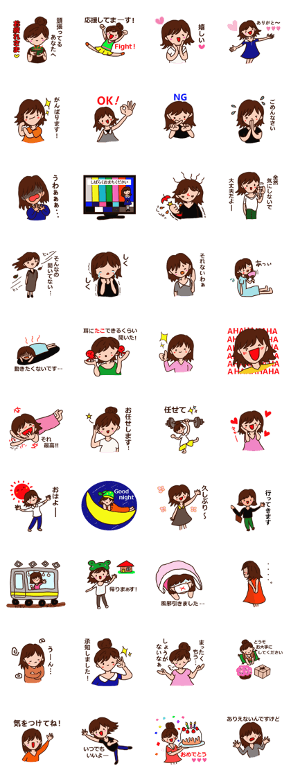 Various emotions sticker.Girl version