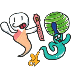 Genie in lamp and recorder ghost