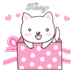 Anjing kecil Terry. Stiker pink pastel