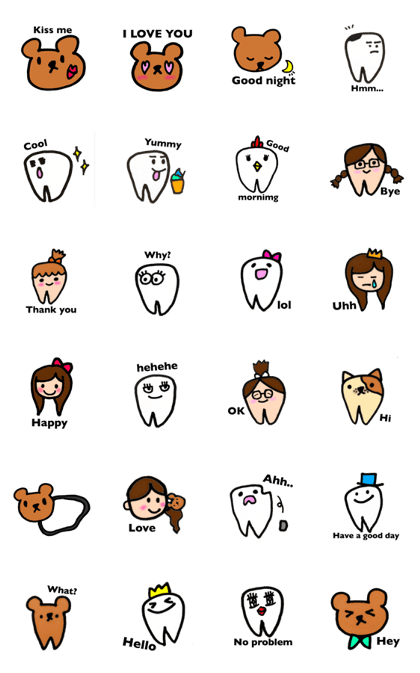 Tooth and bear and girl.
