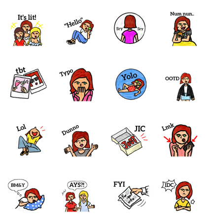 Hipster girls English stickers