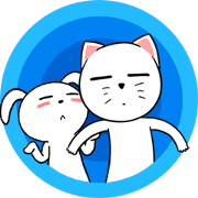 White Weird Rabbit & Cat : Best Friends