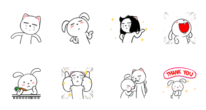 White Weird Rabbit & Cat : Best Friends