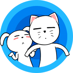 White Weird Rabbit & Cat : Best Friends