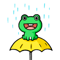 Frog on a moving rainy day