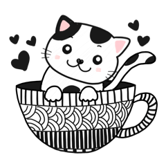 Cat in a Cup : Black & White