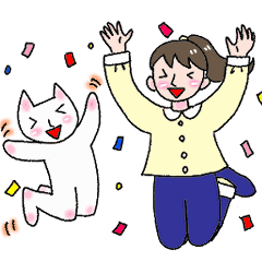Happy cat and cute girl's sticker