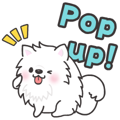 white dog popup stickers in english