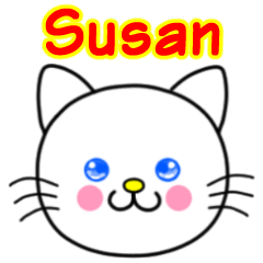 Susan name sticker(Whimsical cat)