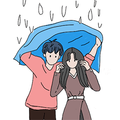 Boy & girl in the rain (Big sticker)
