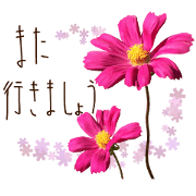 A cosmos flower with a word for autumn