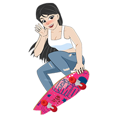 女孩衝浪滑板滑板