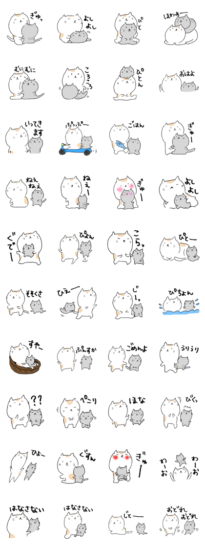 White cat and Gray cat are cute!