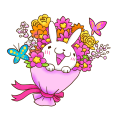 The smiling cute rabbit with flower