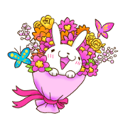 The smiling cute rabbit with flower