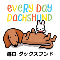 A sticker of a dachshund and a  rabbit