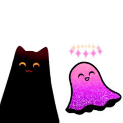 Pink ghost and black cat
