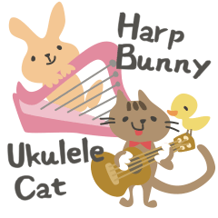Harp Bunny & Ukulele Cat