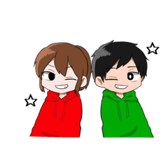 ponytail boy & short hair boy