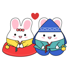 可愛い韓服を着たウサギカップル