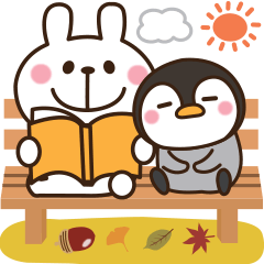 Autumn stickers of Rabbit and Penguin