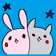 Honorific sticker of rabbit and cat