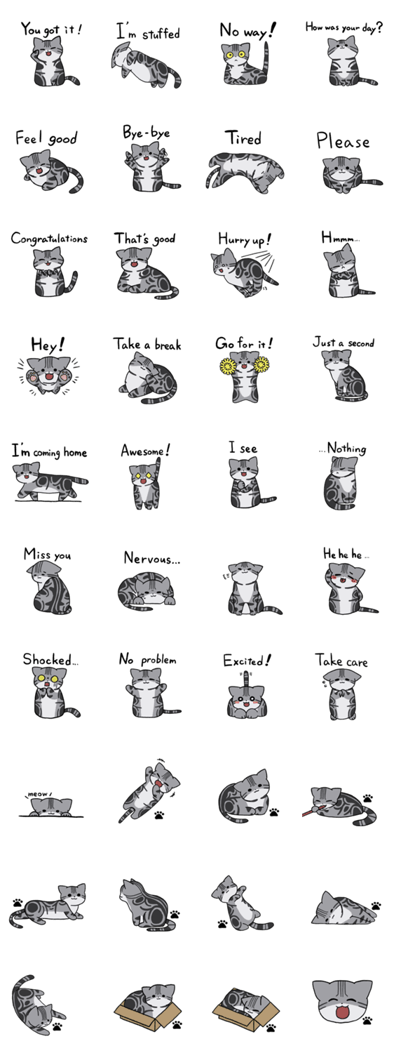 アメリカンショートヘアにゃんこ 英語 2 Lineクリエイターズスタンプ Stamplist アメリカンショートヘアにゃんこ 英語 2 Lineクリエイターズスタンプ Stamplist