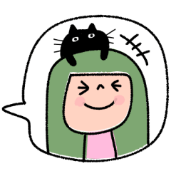 緑ヘア女子と黒猫✳︎LINEスタンプの日