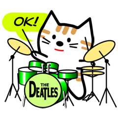 The cat is playing the drums