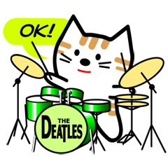 The cat is playing the drums