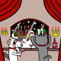 Ferret and cat Merry Christmas