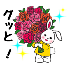 可愛いウサギとお花のスタンプ