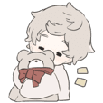 a boy, who like stuffed animals